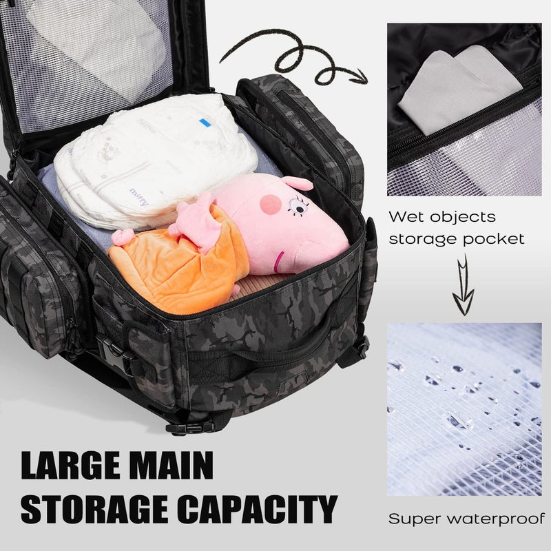 Dinictis Dad Diaper Bag  Mens Diaper Bag Backpack with Diaper Changing Mat  Military Diaper Backpack with Molle Webbing  Waterproof Pouch  Baby Wipes pocket  Insulated Bottle Pockets- Black Camo - Image 4